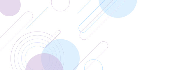 Abstract geometric colorful overlapping circles seamless pattern on white background banner design. Glowing blue pastel vector art.