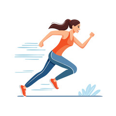 Animated woman running at speed with motion lines, vector illustration on black backdrop
