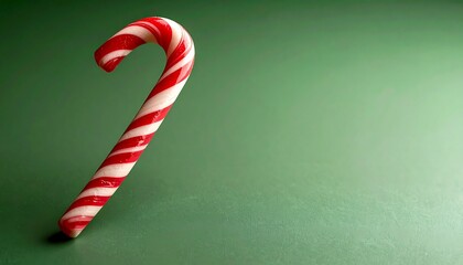 Classic Red White Candy Cane on Green Background