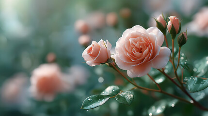 Close-up of Blooming Rose Flowers in Natural Sunlight – Natural Perfume Ingredients.