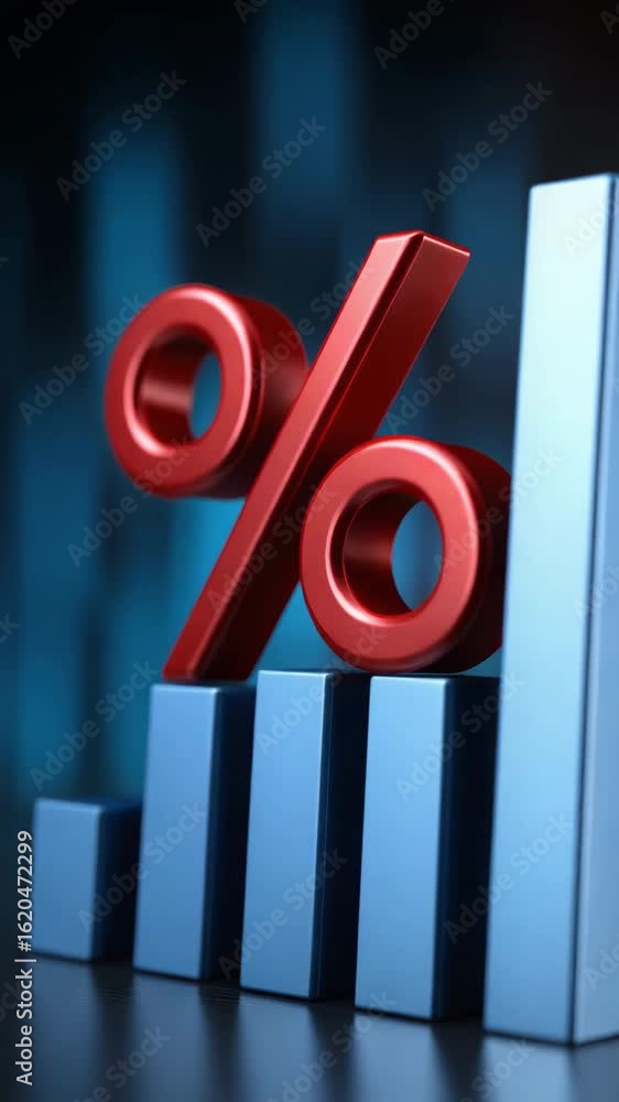 Aufkleber a bar graph with a red and blue color scheme and a red percent sign on top