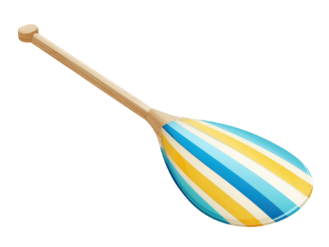 Wooden paddle with blue yellow white stripes striped, Isolated, Png Transparent Background