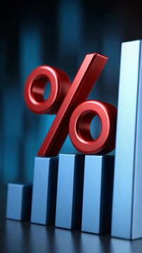 A bar graph with a red and blue color scheme and a red percent sign on top
