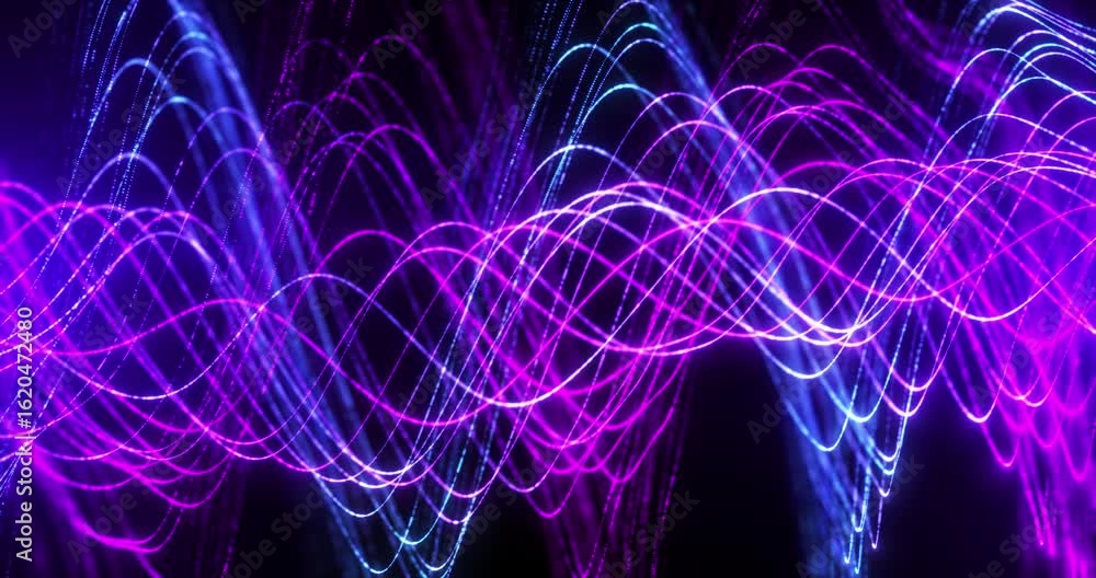 Aufkleber bright abstract high-tech cyber waves of glowing purple and blue lines, dynamically shimmering on a 