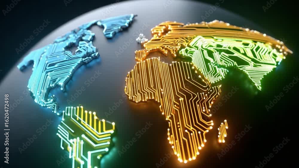 Poster digital earth: a stunning digital rendering showcases the globe transformed into an intricate circui