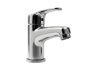 Polished chrome single handle basin mixer faucet metal silver, Isolated, Png Transparent Background