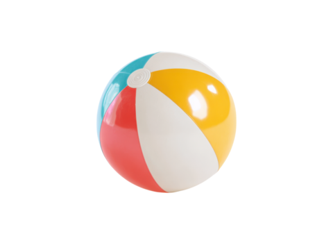 Inflatable sphere with red yellow blue white panels beach ball, Isolated, Png Transparent Background