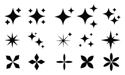 Sparkling stars icon set, Spark asterisk shapes set, Starburst Bling magic shine effect, Sparkle star icons, Shine icon, Star sparkle icon set isolated on white background