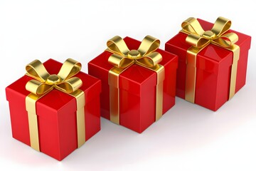 Set of Red Presents with Golden Ribbons