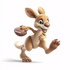 Cartoon Kangaroo Playing American Football in Bright 3D Style on White Background