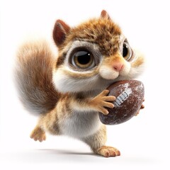 Cute Cartoon Squirrel Playing American Football in 3D Clipart Style on White Background