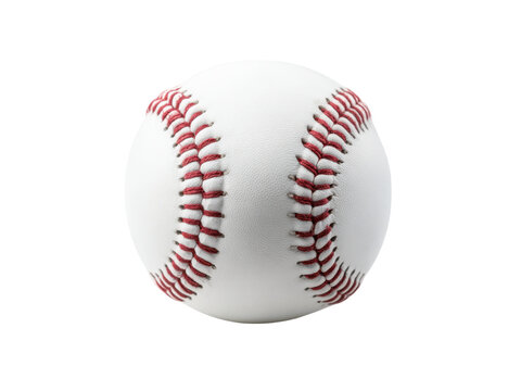 White baseball with red stitching on black background sport game, Isolated, Png Transparent Background - Powered by Adobe