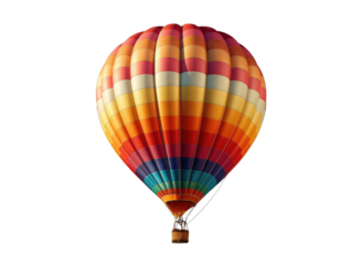 Colorful hot air balloon floating against a black sky vibrant, Isolated, Png Transparent Background