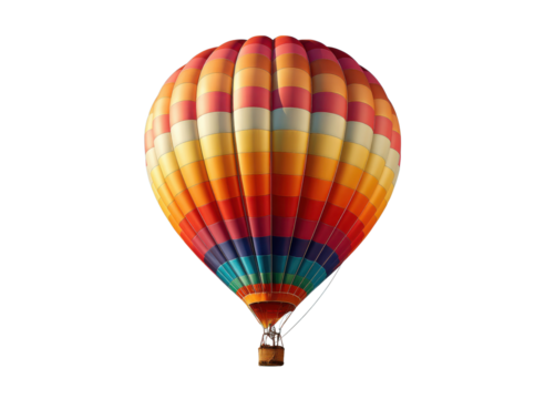Colorful hot air balloon floating against a black sky vibrant, Isolated, Png Transparent Background - Powered by Adobe