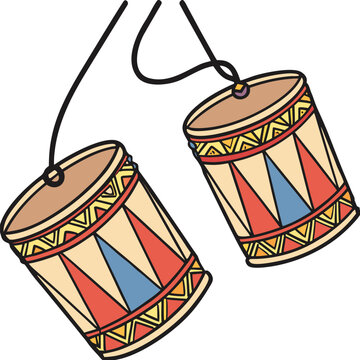 Patica Drums Cartoon Illustration with Geometric Patterns and Hanging Strings