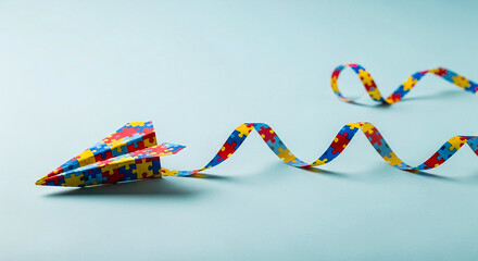 Colorful paper airplane with autism awareness ribbon