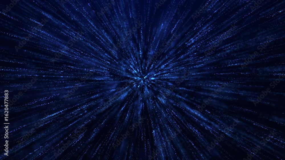 Poster dark blue streaks of particles radiate from the center, creating a stunning warp speed or starry sky