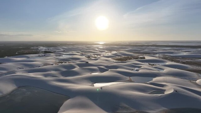 Lencois Maranhenses In Santo Amaro Maranhao Brazil. Turquoise Lagoons And Sand Dunes Creating Inspiring Landscape. Sunset Landscape Recreation Vibrant. Paradise Seaside Waterfront.