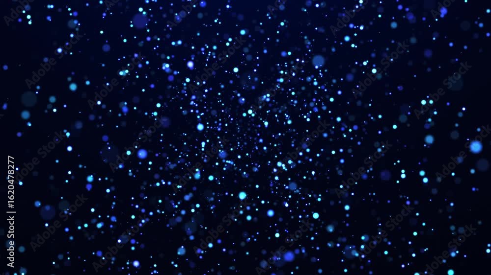 Poster blue abstract particle animation concept for birthdays and holidays. 4k background with bokeh effect
