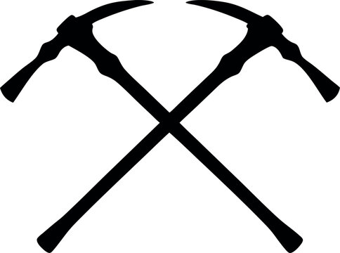 crossed pickaxe silhouette vector, mining pickaxe black icon, pickaxe isolated