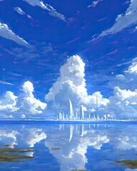 Reflections on Water under a Blue Sky