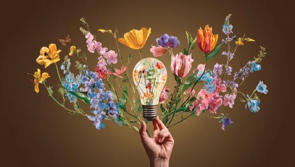 Idea Bloom Lightbulb and Flowers