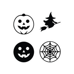 Halloween icons set featuring jack o lanterns witch and spiderweb