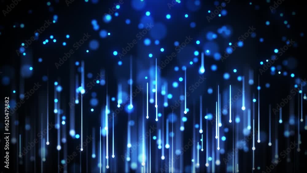 Aufkleber glowing blue particles and vertical light trails fall gracefully in a futuristic abstract background
