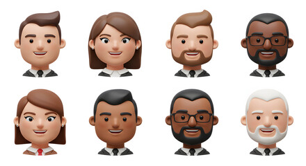 Diverse Cartoon Business People Portraits in Formal Attire.