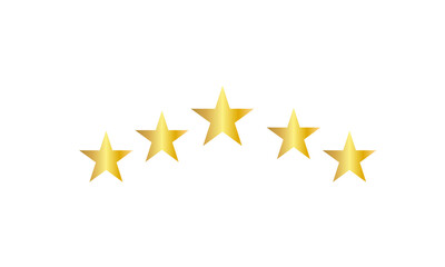 Set of five glittering gold stars. Luxury rating symbols for business, feedback, and quality evaluation
