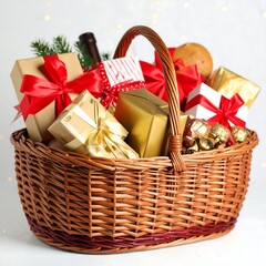 Christmas gift basket overflowing with presents