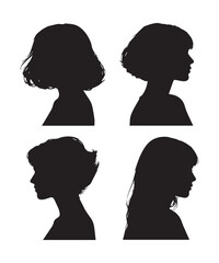 Four Female Silhouettes with Different Hair Styles