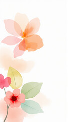 Delicate watercolor drawing of flowers in pastel colors on a light background