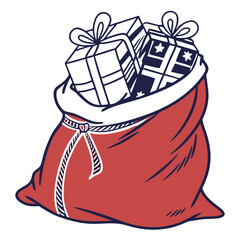 Vector art of christmas bag full of gifts isolated on white background