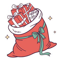 Vector art of santas sack full of christmas gifts isolated on white background