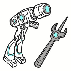 Vector art of futuristic tool and weapon design isolated on white background