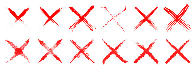 set of Hand drawn x marks. Set of grunge x sign. x cross