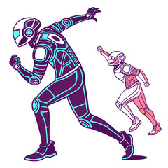 Vector art of futuristic runner in neon suit isolated on white background