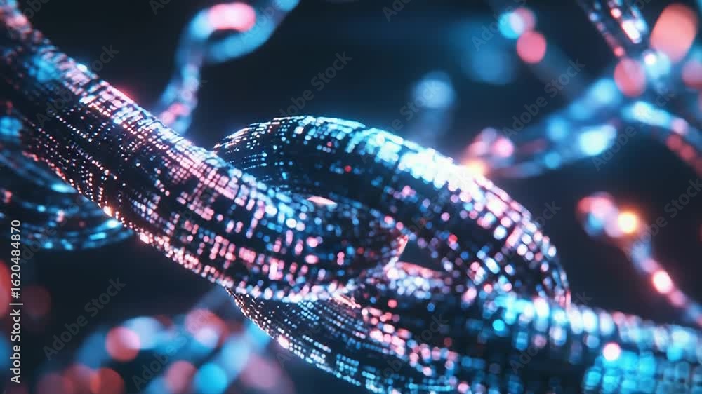 Aufkleber digital chain linking data blocks in futuristic cyberspace