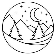 Moonlit Peaks in Monoline Art