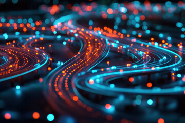 A city street with a lot of lights and a lot of cars