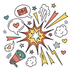 Vector art of megaphone and speech bubbles isolated on white background for communication