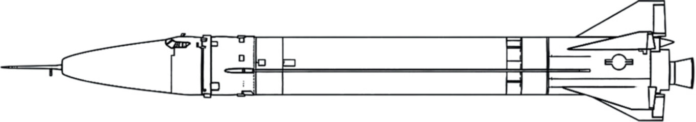 Blueprint Line Art of LGM-30G Minuteman III Missile – Technical Schematic Vector of U.S. Intercontinental Ballistic Missile