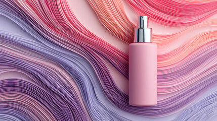 Cosmetic Bottle on Abstract Layered Pink and Purple Paper Cut Background