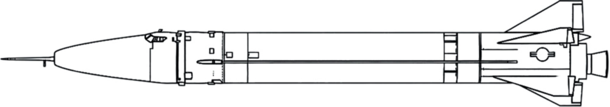 Blueprint Line Art of LGM-30G Minuteman III Missile &ndash; Technical Schematic Vector of U.S. Intercontinental Ballistic Missile