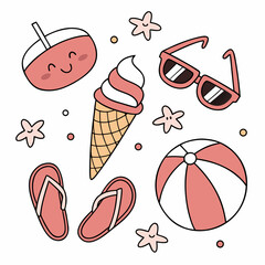 Vector art of summer beach vacation elements isolated on white background illustration