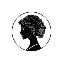 Elegant silhouette of a woman s profile in a circle