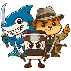 Italian Brainrot Meme Character Tralalero Tralala and Cappuccino Assassino