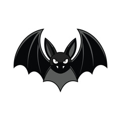 Cute cartoon black bat with large wings spread wide