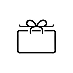 Outline gift shop bag icon with bow on shopping present